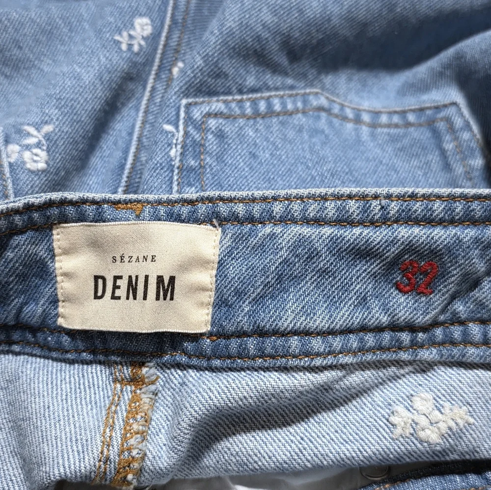 Sezane Le Crop in Blue with White Floral Embroidery Size 0 - Picture 4 of 4